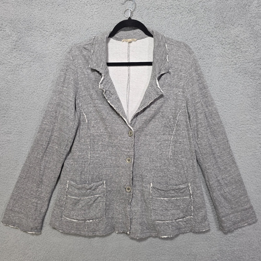 Eileen Fisher Cardigan Gray Raw Hem Pockets Button Front Size Large Womens
